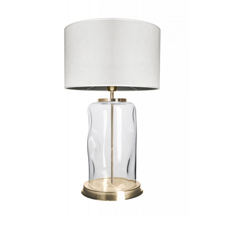 lampa stołowa transparentna mosiądz abażur biały krem Ruu FAMLIGHT