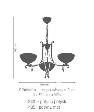 lampa wiszaca żyrandol patyna połysk Granada AMPLEX