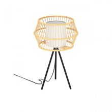 Monterroso lampka stołowa E27 15W czarna/biały abażur bambusowe rozpórki i tekstylny cylinder