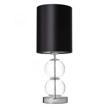 Zoe lampa stołowa 1x25W led E27  chrom / szklane kule transparent / przewód transparent / abażur tkanina czarny ze srebrem szczotkowanym  
